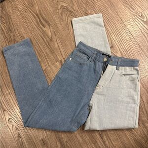 Nasty Gal Dual-Tone Blue and Gray Skinny Pants